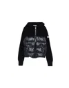 Moncler Black Hooded Cardigan With Logo Patch In Wool And Tech Fabric Boy In Blue