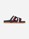 Moncler Blue Leather Mon Summer Sliders In Multi