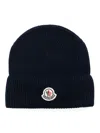 Moncler Logo-appliqué Ribbed-knit Beanie In Blue