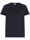 Moncler Biologic Cotton T-shirt With Embroidered Logo In Blue