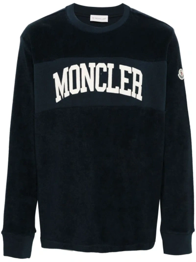 Moncler Embroidered-logo Cotton Sweatshirt In Blue