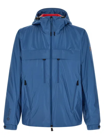 MONCLER MEN BLUE LOGO HOODED JACKET