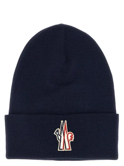 MONCLER BLUE LOGO PATCH BEANIE HAT