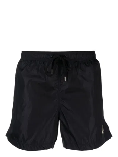 Moncler Blue Logo Print Swim Short In Black