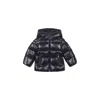 Moncler Blue Maya Down Jacket For Babykids With Logo In Blue