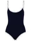 Moncler One-piece Swimsuit With Logo Trim In Blu