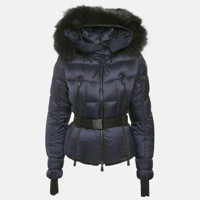 Pre-owned Moncler Blue Nylon Puffer Real Fur Down Jacket M