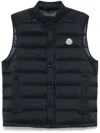 Moncler Sleeveless Quilted Coat With High Collar And Snap Closure In Blue