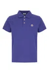 Moncler Cotton Polo Shirt With Logo Patch On The Front In Bluette