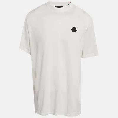 Pre-owned Moncler Blue Pixelated Logo Jersey Crewneck T-shirt L In White