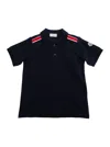 Moncler Blue Polo Shirt With Classic Collar With Striped Detail And Logo Patch On The Sleeve In Cotto Boy In Black