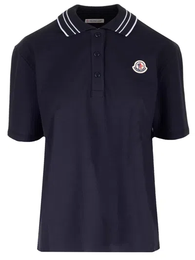 Moncler Logo-patch Cotton Polo Shirt In Blue