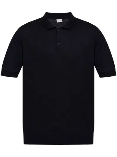 MONCLER BLUE SILK & LINEN KNIT POLO