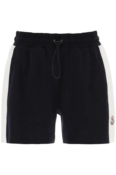 Moncler Blue Sporty Cotton Shorts With Nylon Inserts For Women