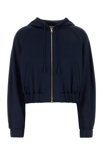 Moncler Hooded Stretch Jersey Cropped Sweatshirt Pockets In Blue