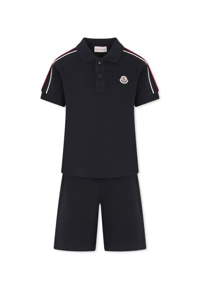 Moncler Kids' Blue Suit For Boy With Logo