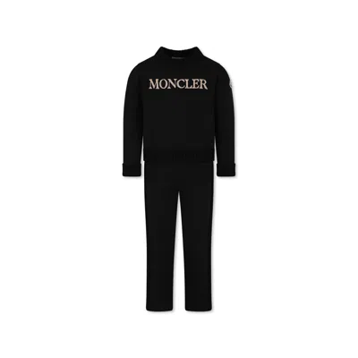 Moncler Kids' Blue Suit For Girl With Logo In Black