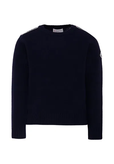Moncler Kids' Blue Sweater For Boy With Logo In Black
