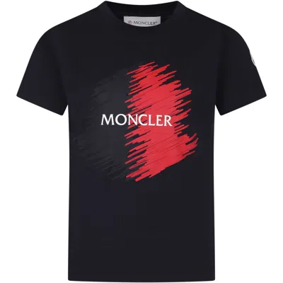 Moncler Kids' Blue T-shirt For Boy With Logo