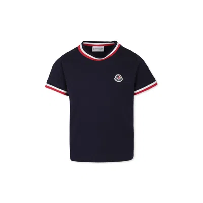 Moncler Kids' Tricolor Cotton Jersey T-shirt In Blue
