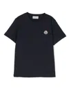 MONCLER BLUE T-SHIRT WITH LOGO PATCH