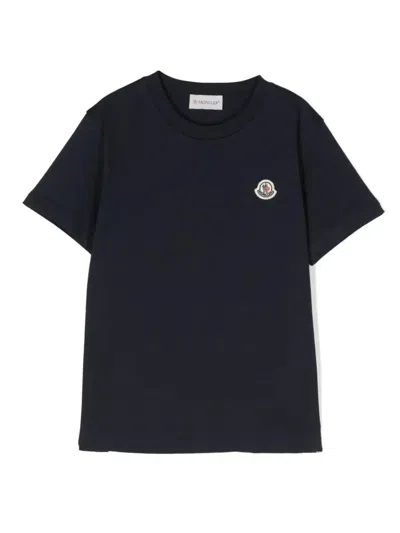 Moncler Kids' Blue T-shirt With Logo Patch
