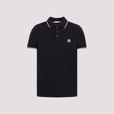 Moncler Blue Tricolor-trimmed Piquet Polo