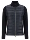 Moncler Quilted Vest-style Cardigan With High Neck And Feather Padding In Blue