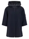 Moncler Wool Cape With Hood And Arm Patch In Blue
