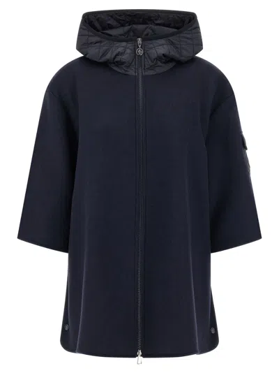 MONCLER BLUE TWO-MATERIAL HOOD COAT