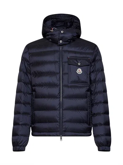 Moncler Hooded Quilted Coat Chest Pocket Cuffs In Black