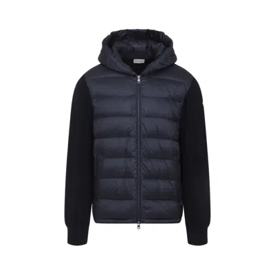 Moncler Insulated Front Jacket With Knitted Sleeves In Black