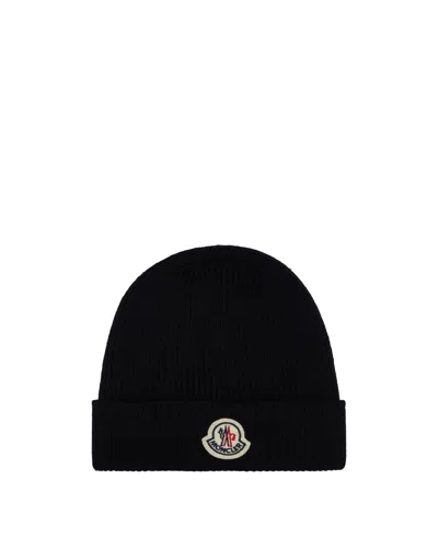 Moncler Blue Wool Beanie In Blue Blu   #03326c
