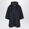 Moncler Blue Wool Blend Cape With Zip And Hood In Blue