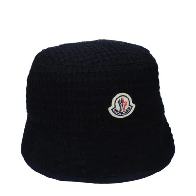 Moncler Blue Wool Bucket Hat In Black