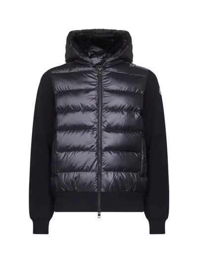 Moncler Blue Wool Hooded Padded Cardigan<br/>