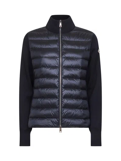 Moncler Blue Wool Zip-up Padded Cardigan