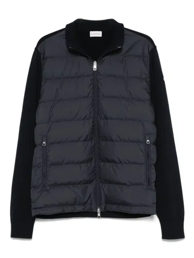 MONCLER BLUE ZIP-UP LOGO CARDIGAN