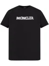 Moncler Black Cotton T-shirt With White Logo Print In Black