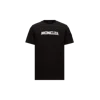 Moncler Black Cotton T-shirt With White Logo Print In Black