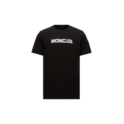 MONCLER BLURRED LOGO COTTON T-SHIRT, MEN, BLACK, SIZE: XXL