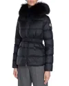 Moncler Boed Belted Down Jacket With Shearling Hood Trim In Black