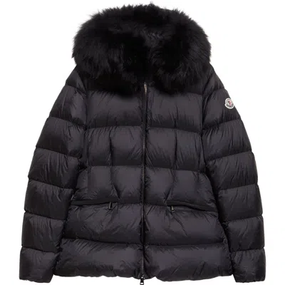 Moncler Boed Down Puffer Jacket With Genuine Shearling Trim In Black