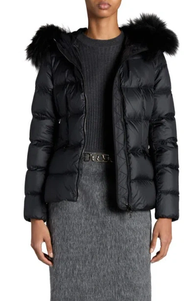 Moncler Boed Down Puffer Jacket With Genuine Shearling Trim In Black