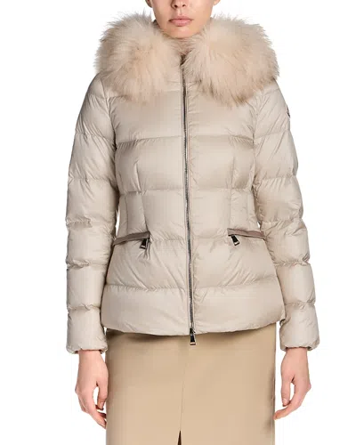 Moncler Boed Hooded Shearling-trimmed Short Down Jacket In Multi