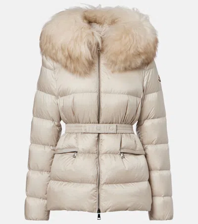 Moncler Boed Hooded Shearling-trimmed Short Down Jacket In Nude