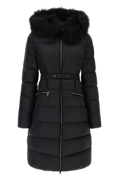 Moncler Boedic Long Down Jacket Belted Hooded In Black