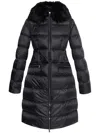 Moncler Boedic Hooded Shearling-trimmed Long Down Jacket Clothing In Black