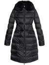 Moncler Boedic Hooded Shearling-trimmed Long Down Jacket Clothing In Black