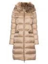 Moncler Boedic Hooded Shearling-trimmed Long Down Jacket Clothing In Neutral
